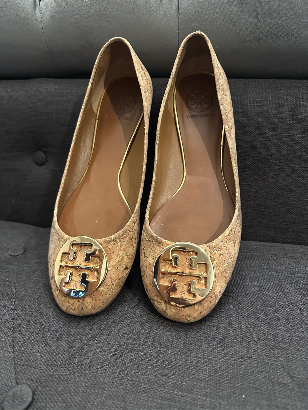 Tory Burch Cork Ballet Flats with Gold Logo